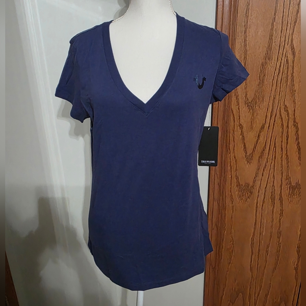 NWT- True Religion Deep Blue V-Neck Tee